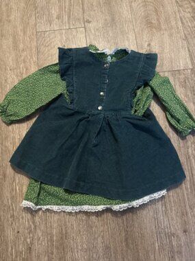 18 Month Vintage Two Piece Pinafore Green Corduroy Dress